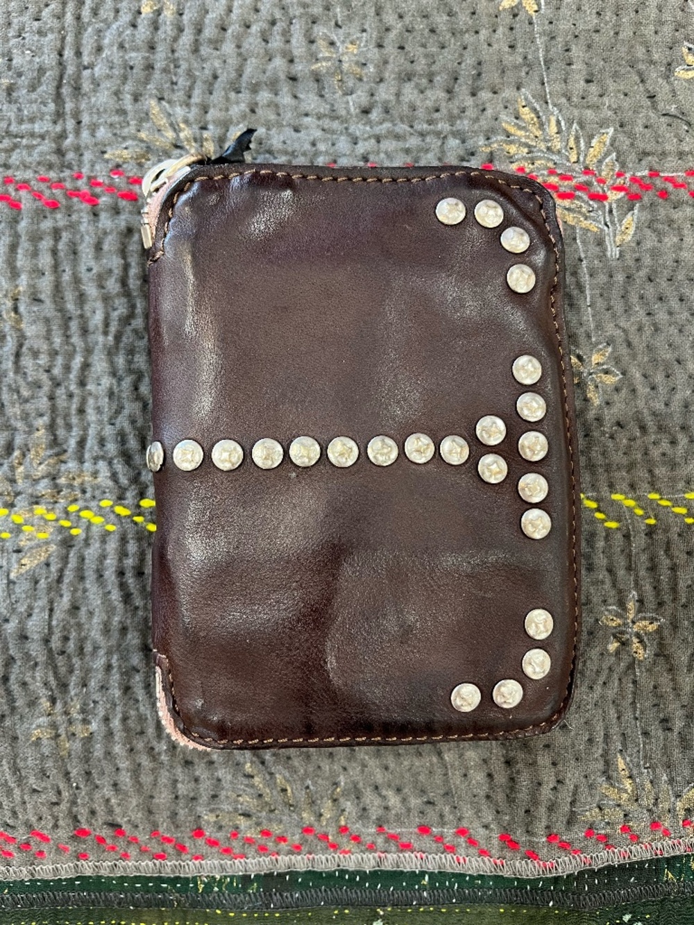 Campomaggi Dark Brown Leather Studded Zip Wallet